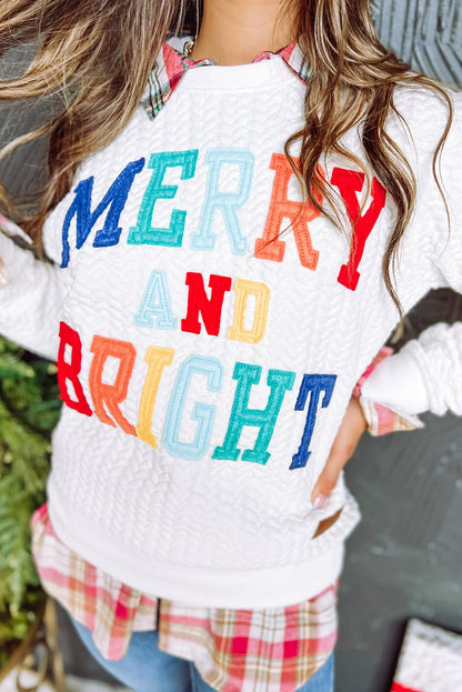 White Lucky Letter Patch Quilted Sweatshirt