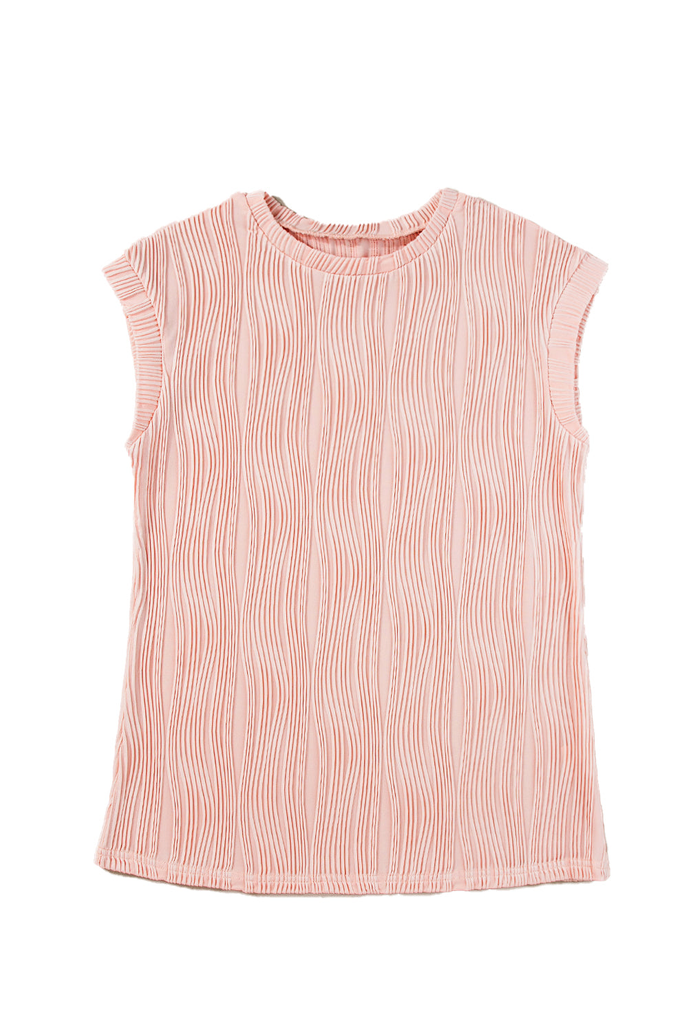 Pink Solid Color Wavy Textured Cap Sleeve Top