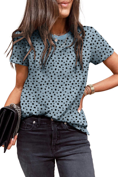 Grey Cheetah Print Casual Crew Neck T Shirt