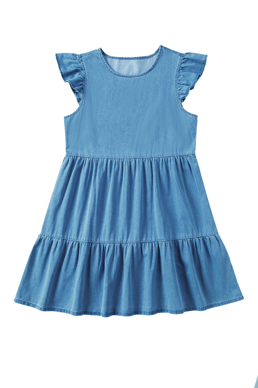 Blue Ruffle Sleeve Casual Short Denim Dress