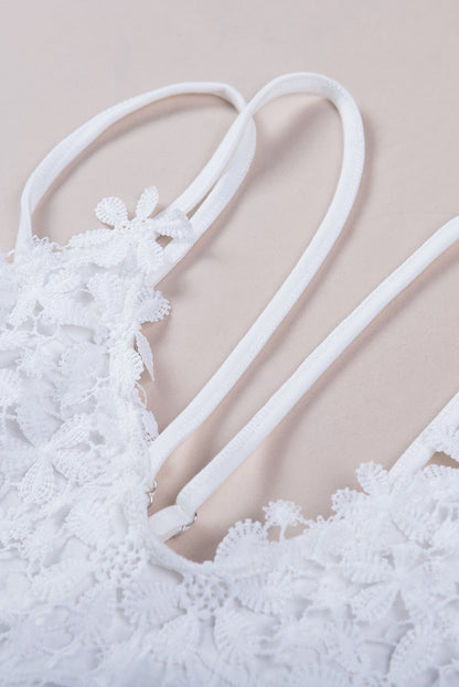 White Flower Lace Crochet Two Spaghetti Strap Camisole Top