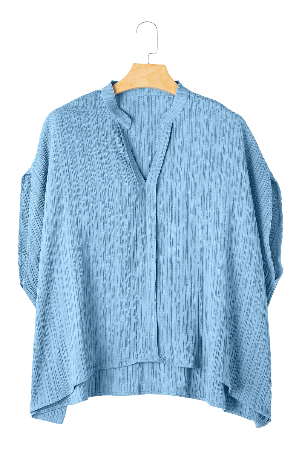 Dusk Blue V Neck Crinkle Dolman Blouse