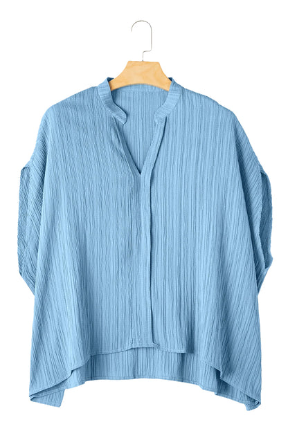 Dusk Blue V Neck Crinkle Dolman Blouse