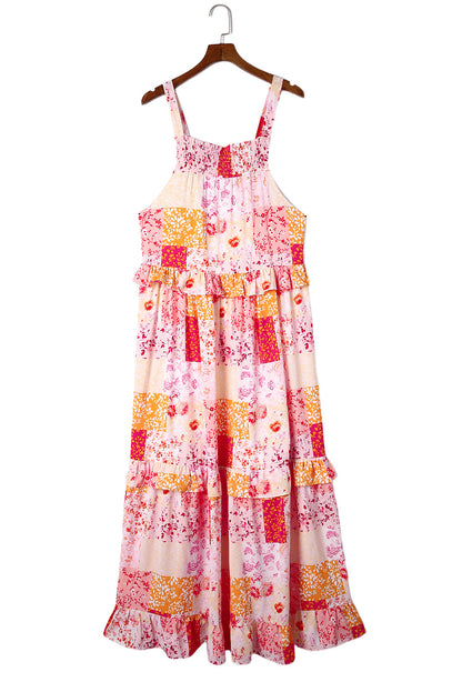 Multicolor Floral Print Sleeveless Tiered Ruffle Trim Sundress