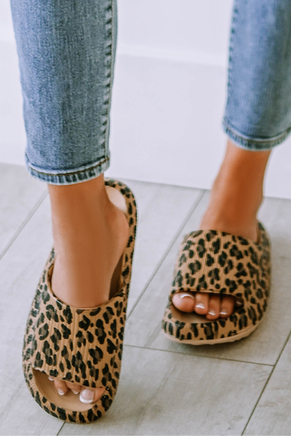 Pink Leopard Cloud Slides Thick Sole Flat Slides Shoes