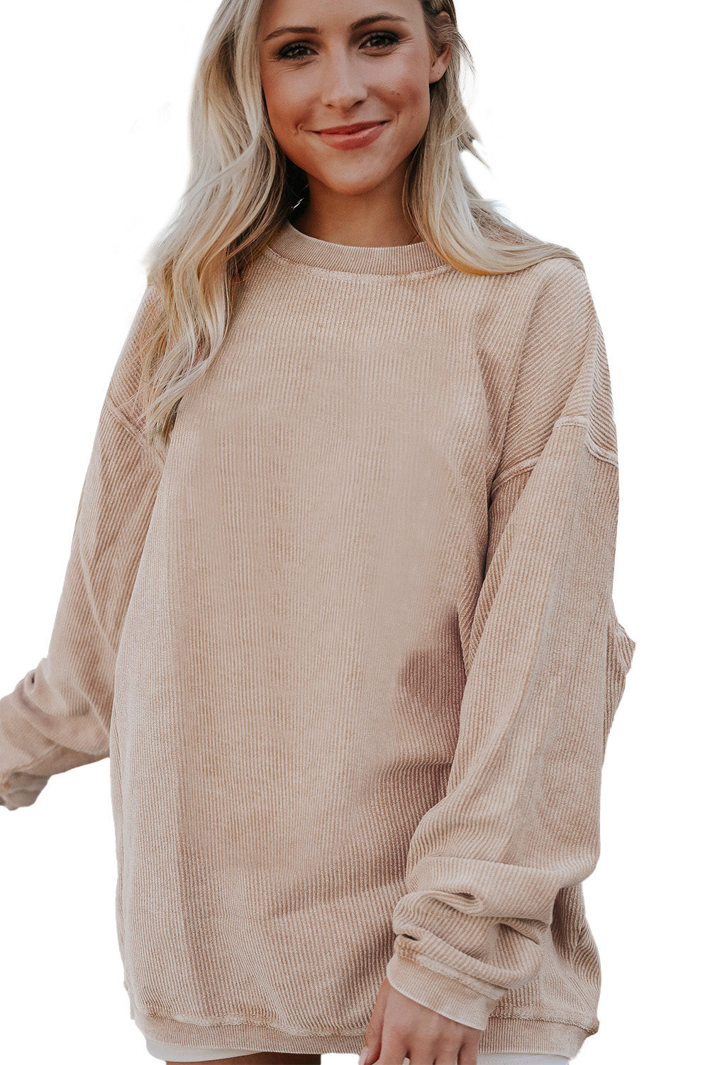 Orange Plain Drop Sleeve Rib-Knit Oversized Sweatshirt