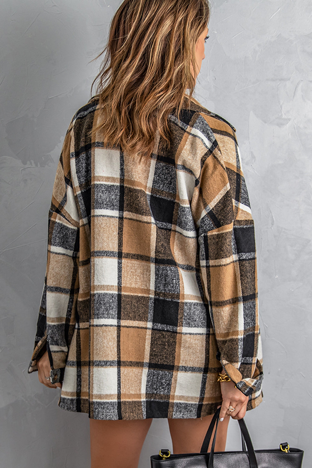 Wholesale Brown Plaid Button Up Long Sleeve Flannel Shacket