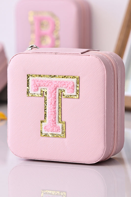 Pink Portable Chenille T Graphic Small Jewelry Box