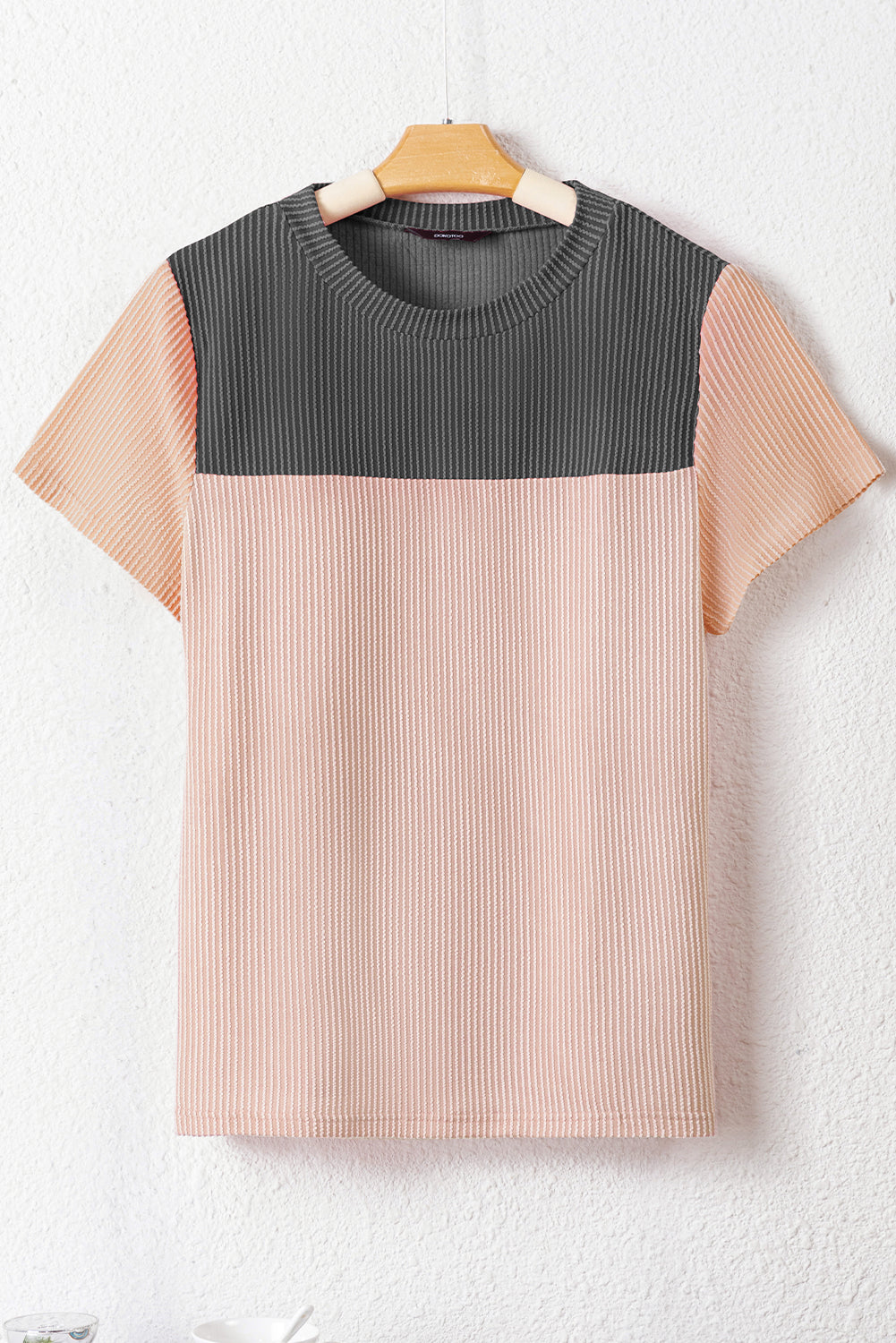 Light Blue Rib Textured Colorblock Round Neck T Shirt