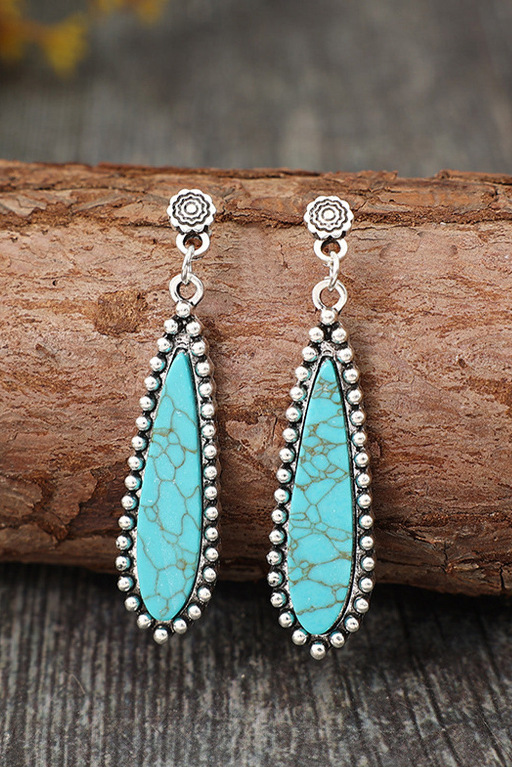 Silvery Vintage Bohemian Turquoise Alloy Earrings