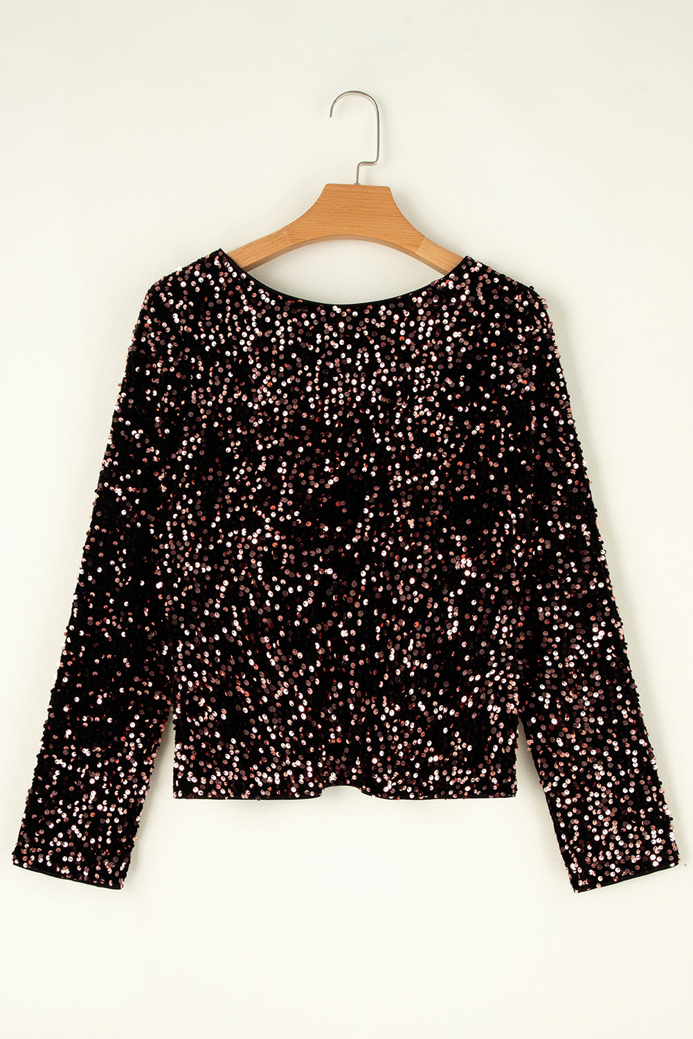 Black Sequin Cutout Back Long Sleeve Top