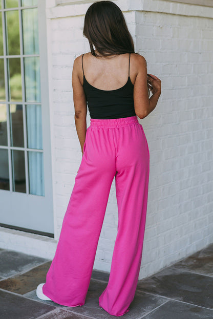 Rose Elastic High Waisted Wide Leg Sweatpants with Pockets