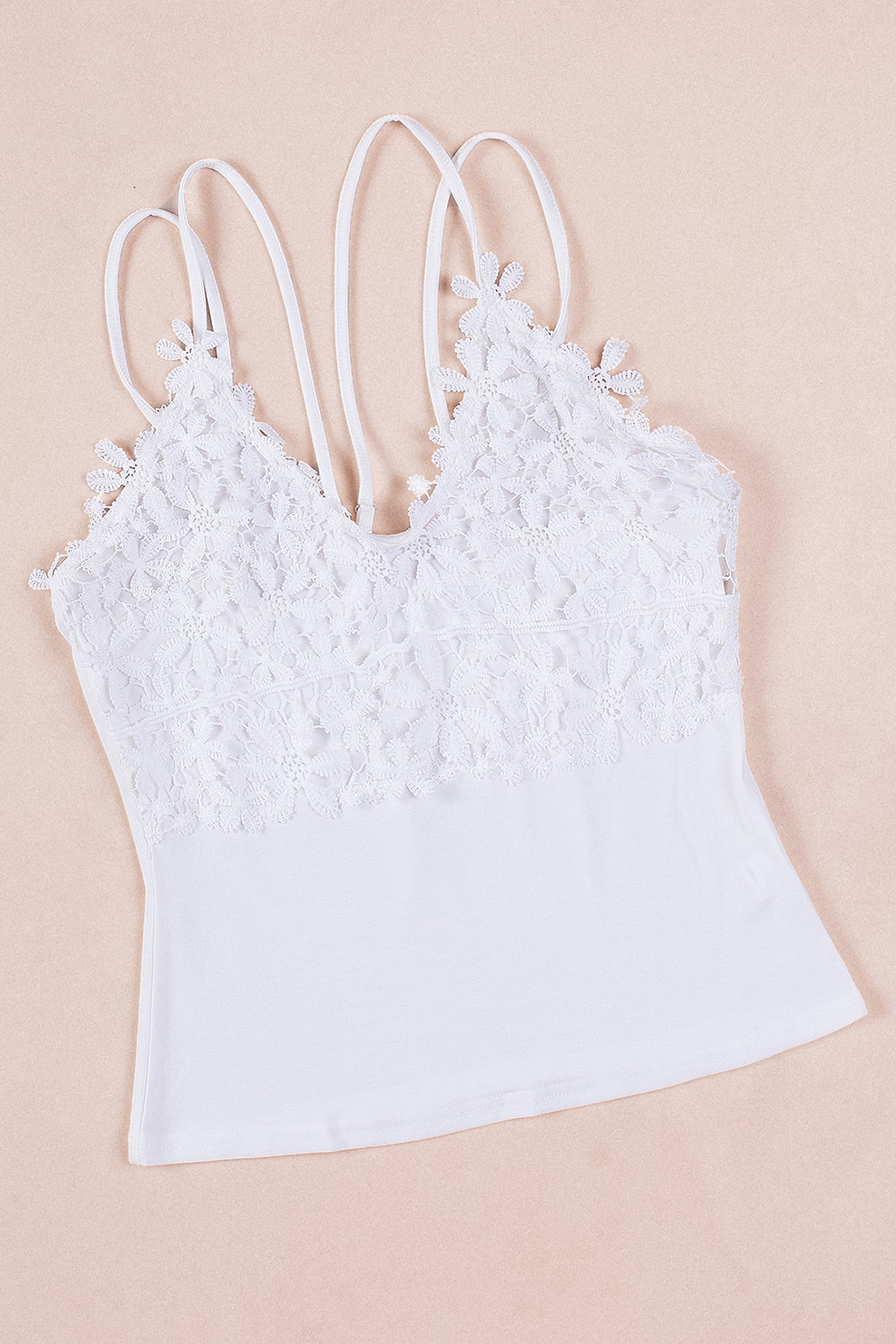 White Flower Lace Crochet Two Spaghetti Strap Camisole Top