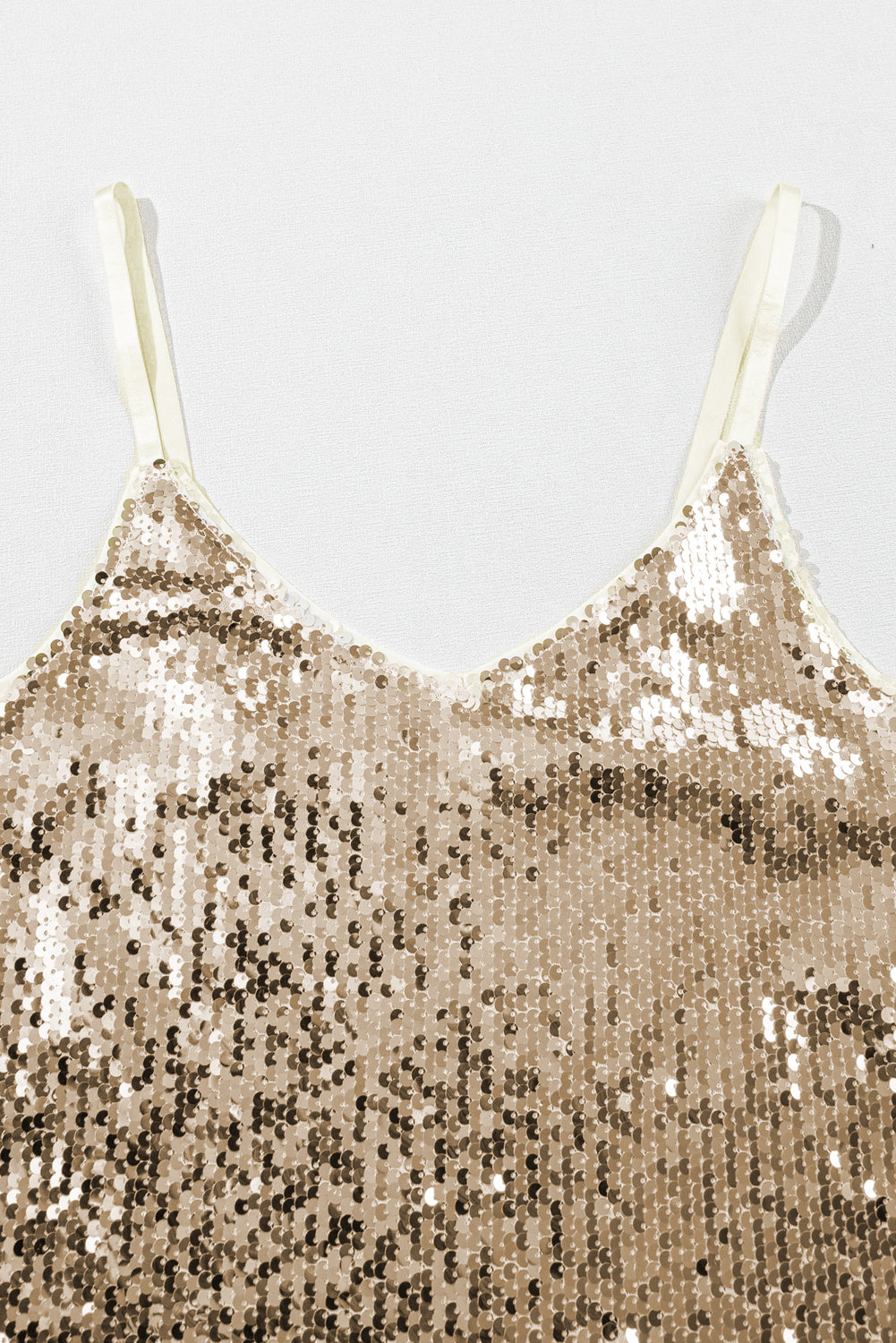 Light Beige Adjustable Spaghetti Straps Sequins Camisole