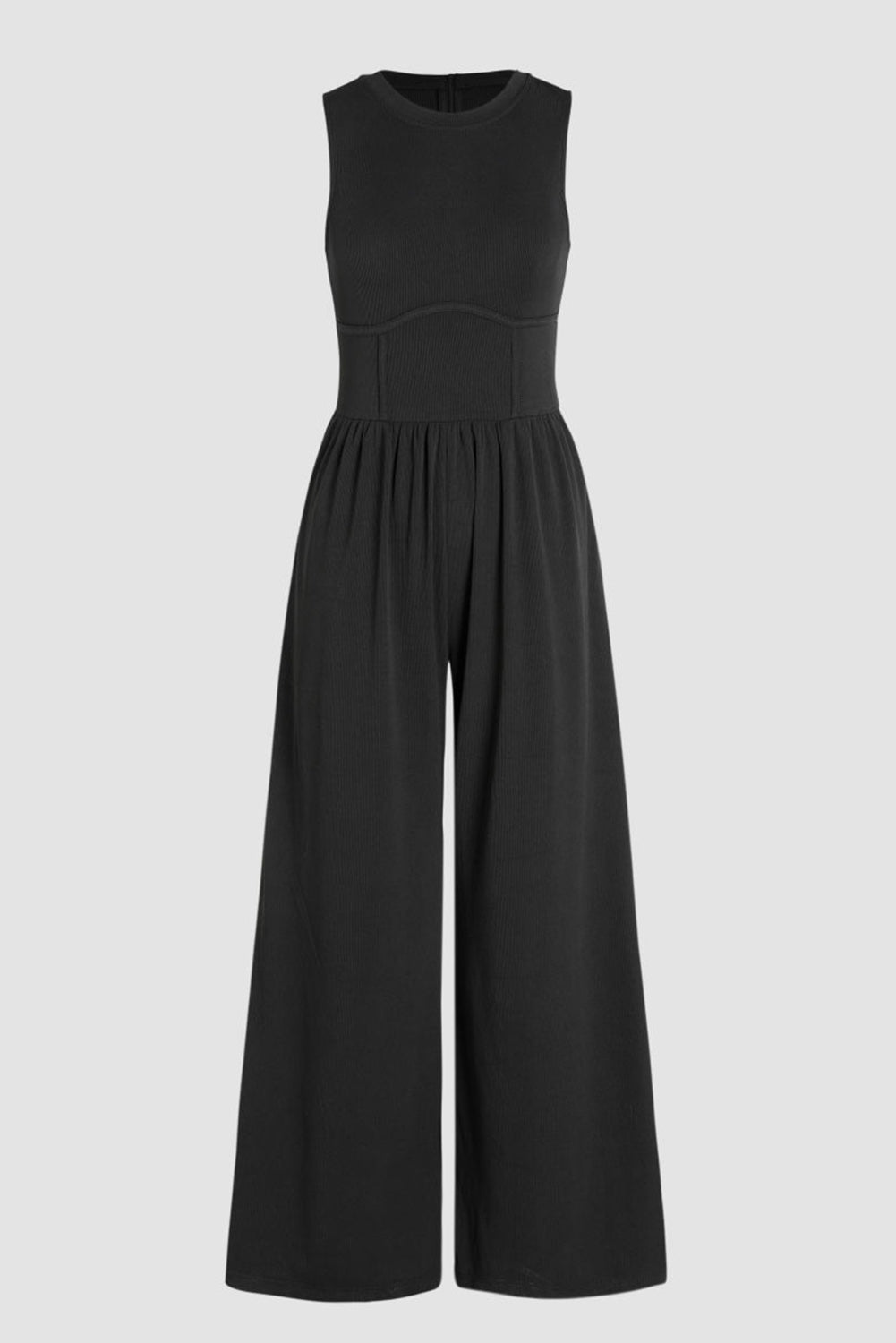 Blackish Green Sleeveless High Waist Wide Leg Jumpsuit