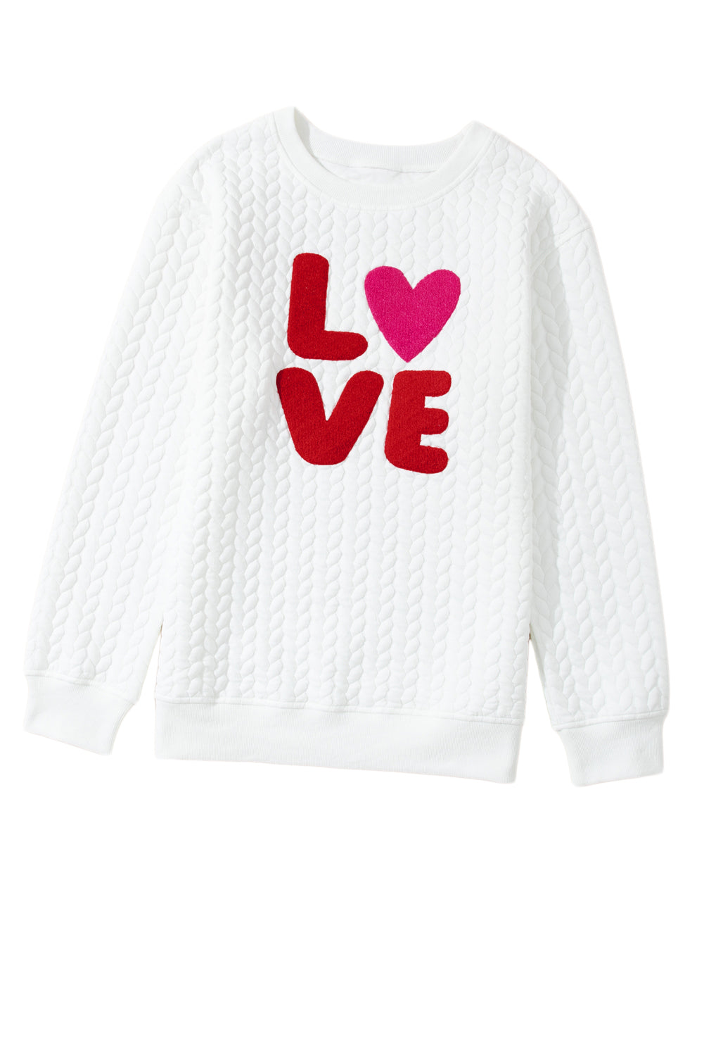 White Lucky Letter Patch Quilted Sweatshirt