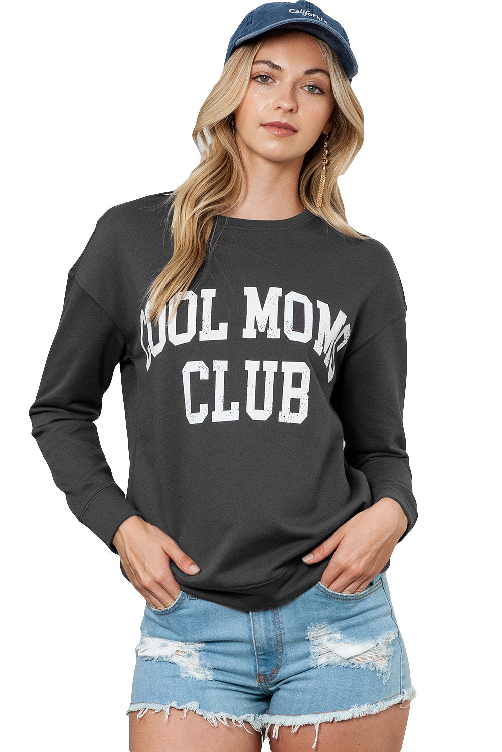 Gray COOL MOMS CLUB Print Drop Shoulder Light Wash Sweatshirt