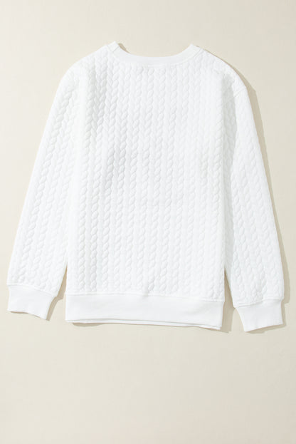 White Lucky Letter Patch Quilted Sweatshirt