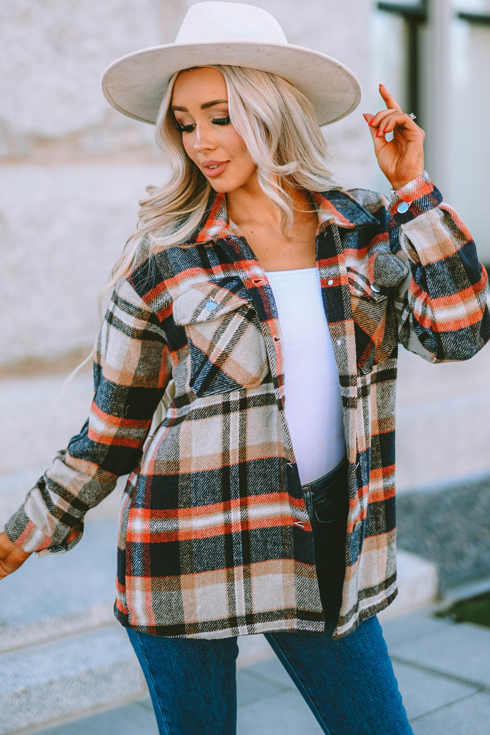 Wholesale Brown Plaid Button Up Long Sleeve Flannel Shacket