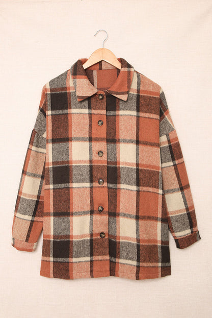 Wholesale Brown Plaid Button Up Long Sleeve Flannel Shacket