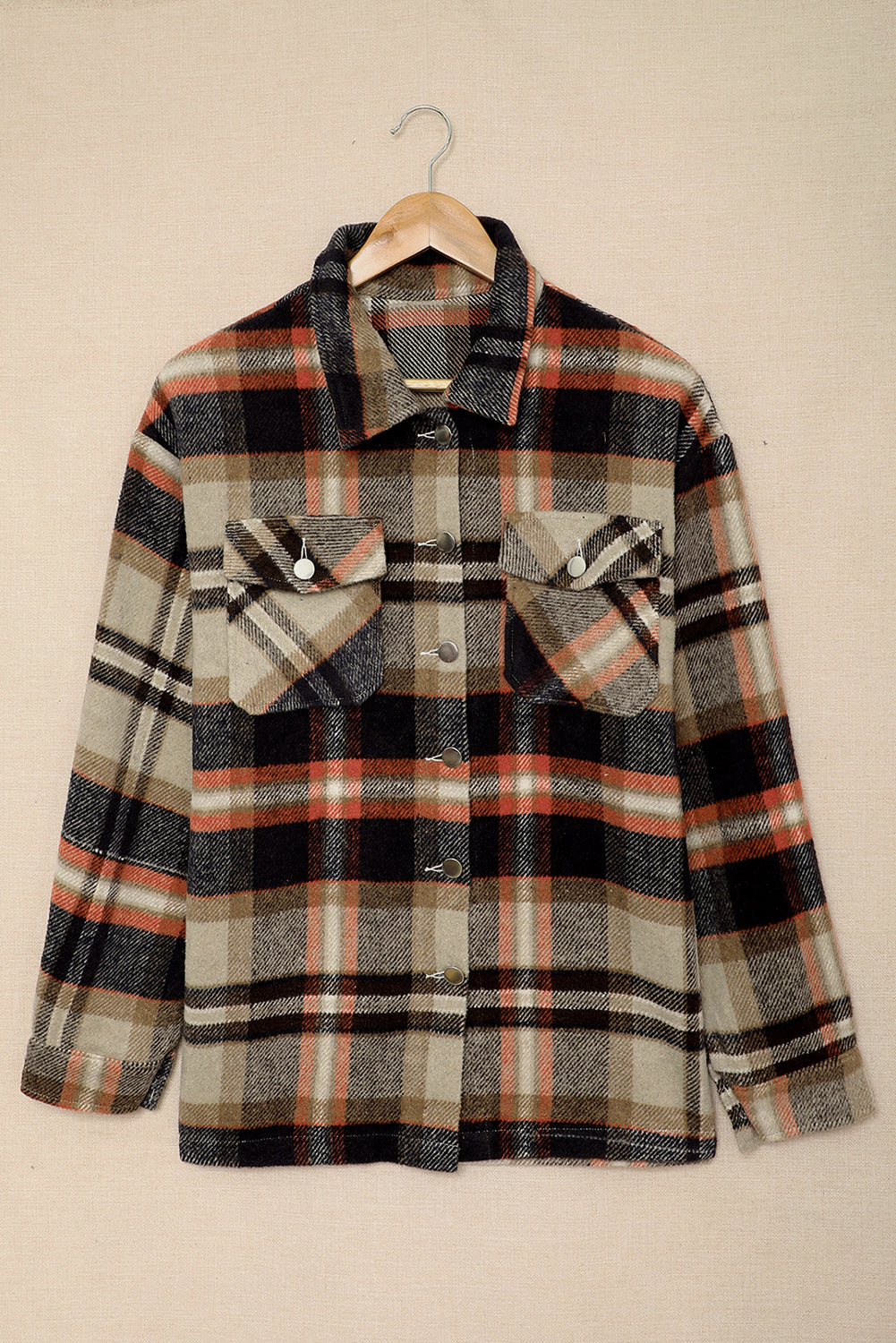 Wholesale Brown Plaid Button Up Long Sleeve Flannel Shacket