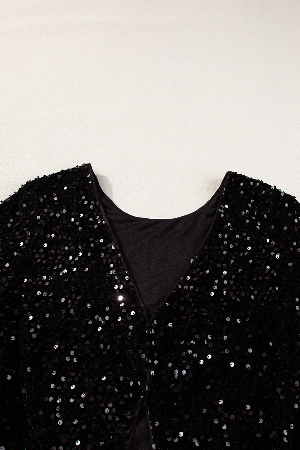 Black Sequin Cutout Back Long Sleeve Top