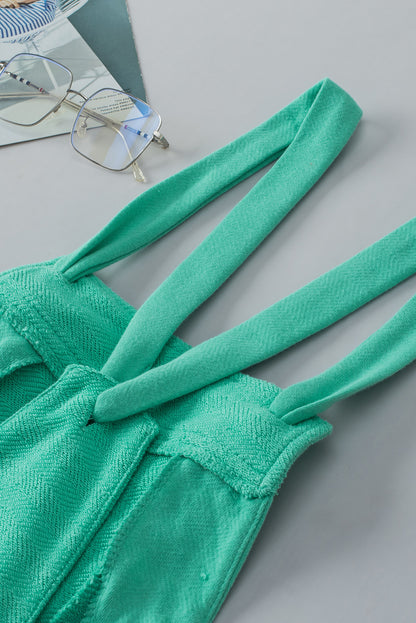 Mint Green Knotted Straps French Terry Romper