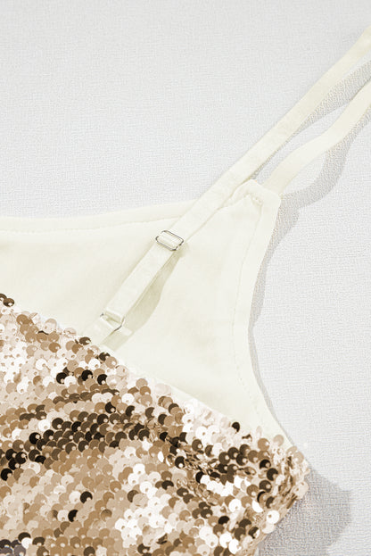 Light Beige Adjustable Spaghetti Straps Sequins Camisole