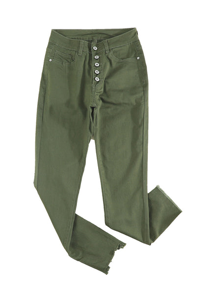 Green Frayed Raw Hem High Waist Denim Jeans