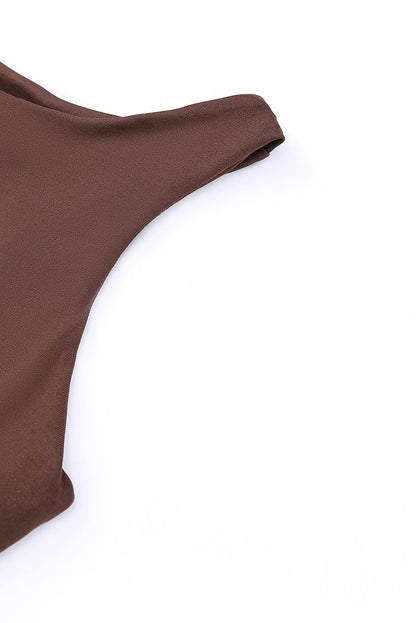 Brown Solid Color Crew Neck Plain Sleeveless Bodysuit