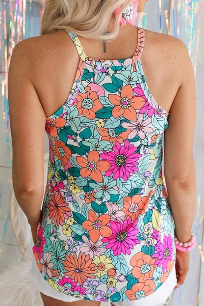 Multicolor Floral Print Casual Halter Top