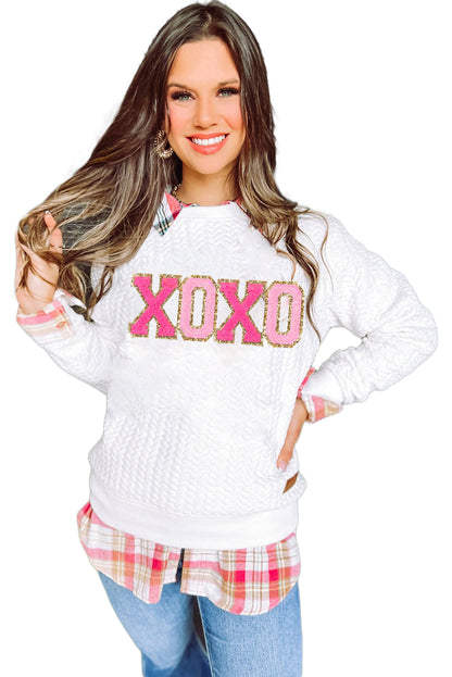 White Lucky Letter Patch Quilted Sweatshirt