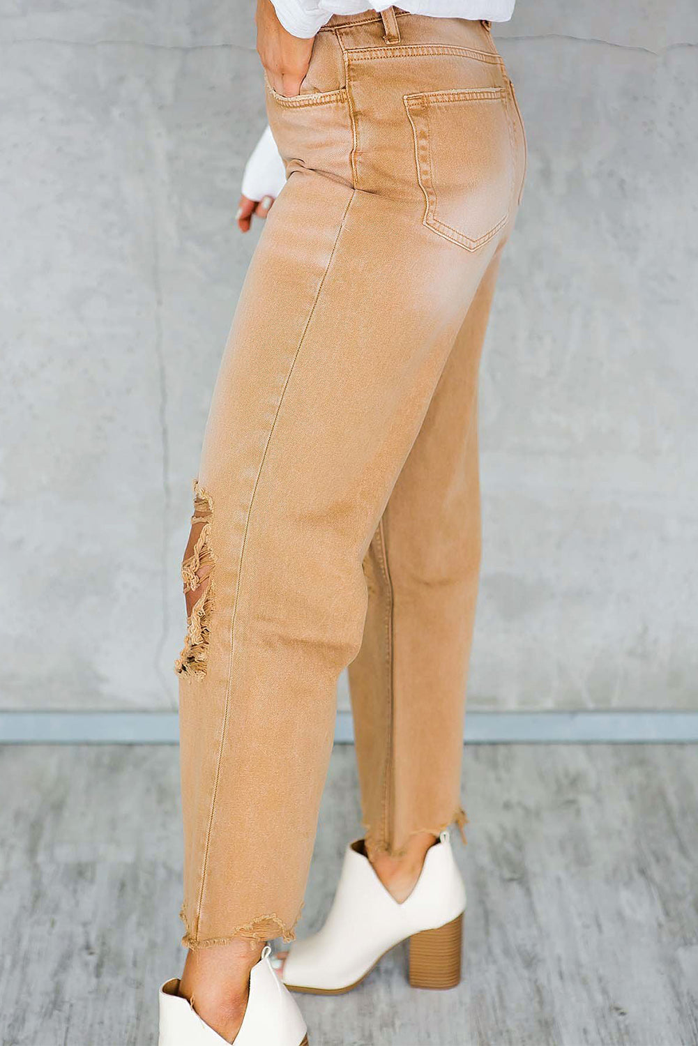 Brown Distressed Hollow-out High Waist Flare Jeans