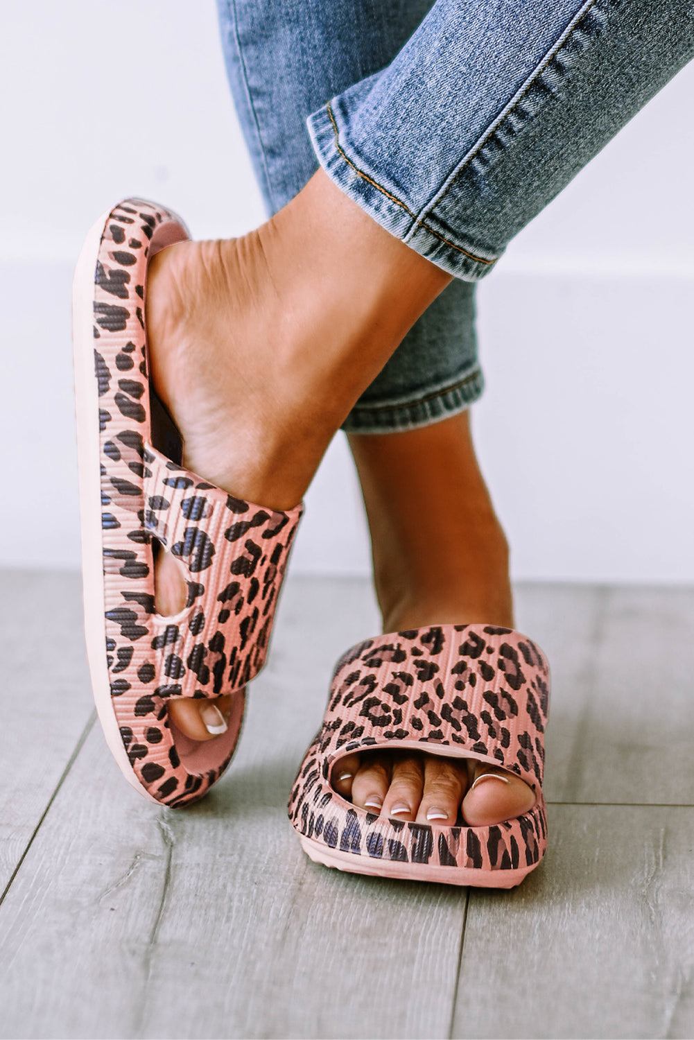 Pink Leopard Cloud Slides Thick Sole Flat Slides Shoes