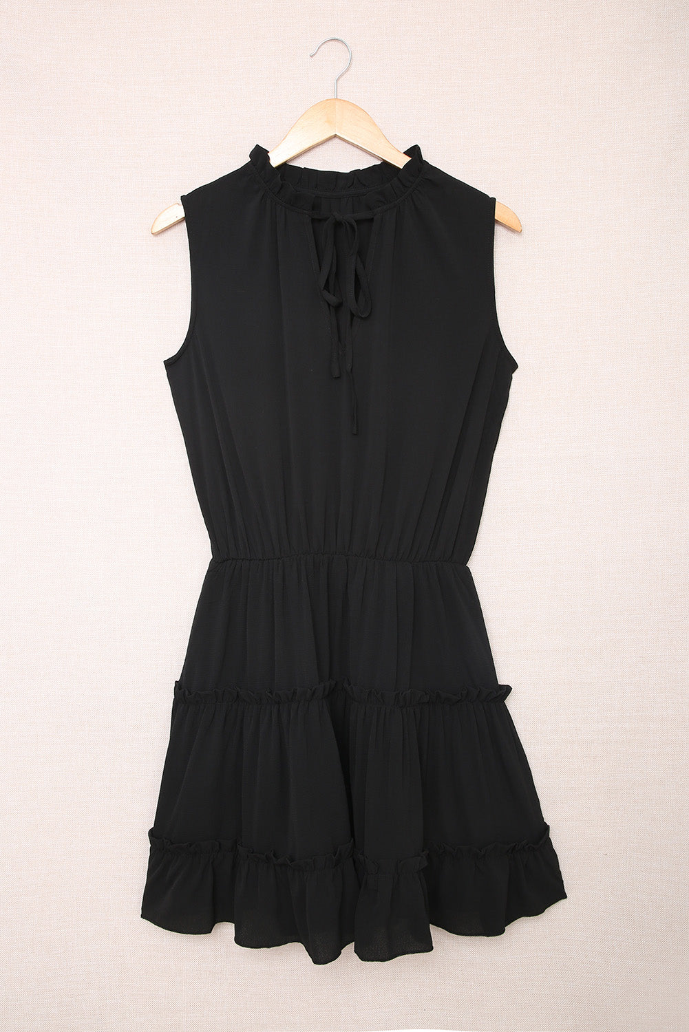 Black Reversible Frill V Neck Sleeveless Swing Mini Dress