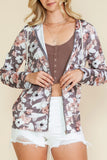 Gray Vintage Floral Print Pocketed Full Zip Hoodie