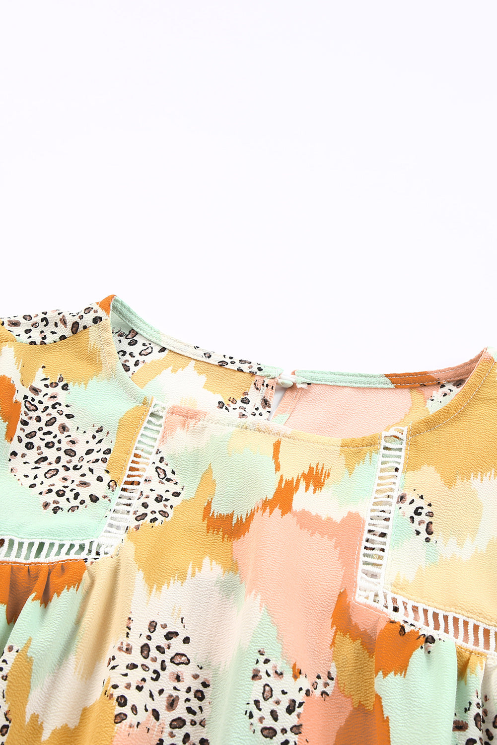 Multicolor Abstract Print Boho Frill Long Sleeve Blouse