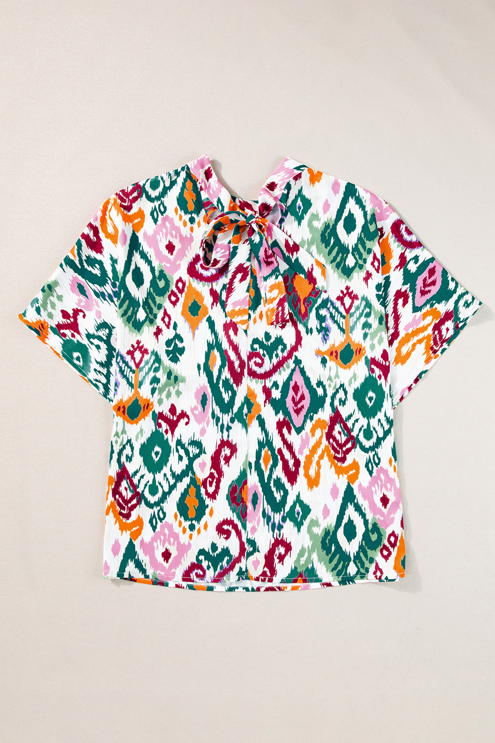 Multicolor Abstract Print Knot Back Half Sleeve Blouse