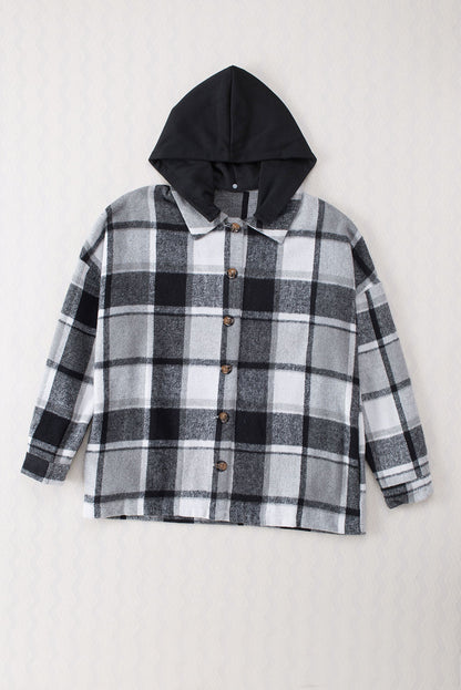 Orange Plaid Button Front Hooded Shacket