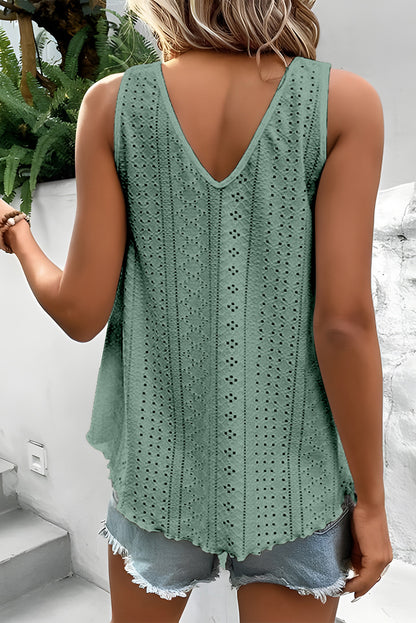 White Lace Crochet Splicing Eyelet V Neck Tank Top