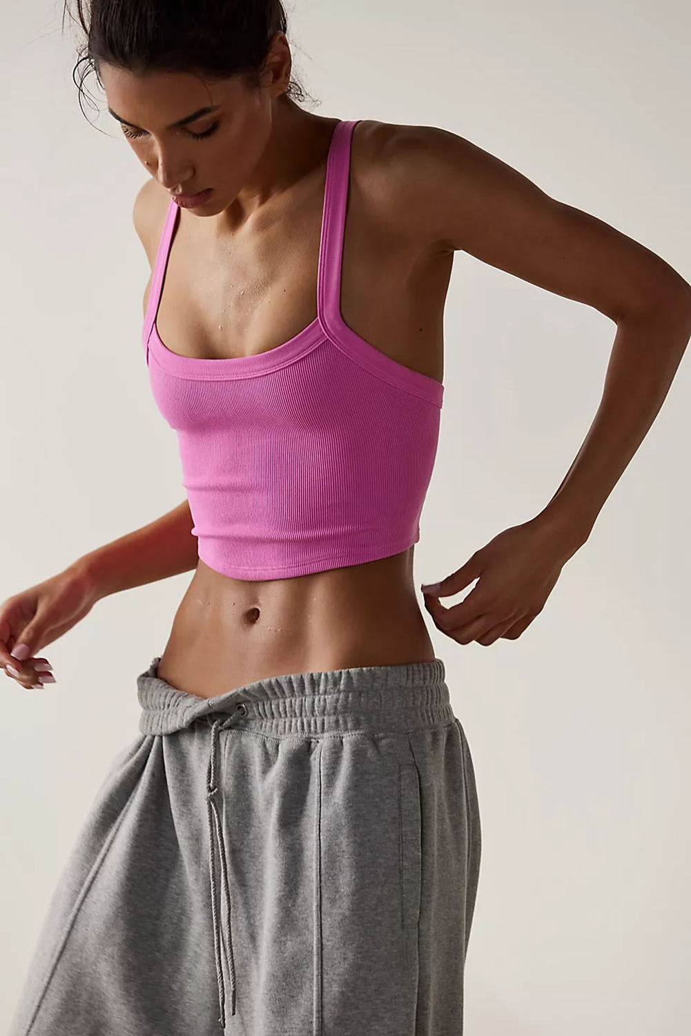 Grapefruit Orange Athletic Ribbed Cropped Cami Top