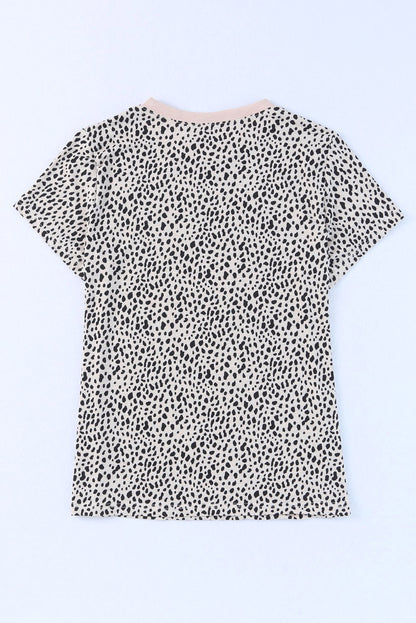 Grey Cheetah Print Casual Crew Neck T Shirt