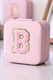 Light Pink Chenille B Graphic Portable Jewelry Case with Mirror