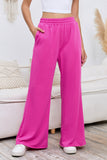 Rose Elastic High Waisted Wide Leg Sweatpants with Pockets