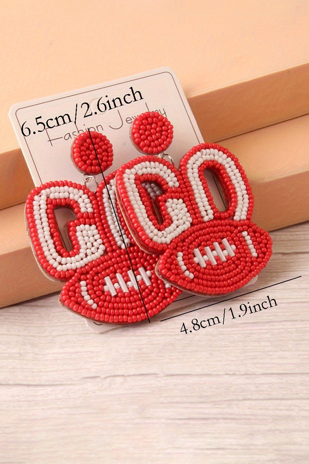 Fiery Red Beaded GO Baseball Shape Dropping Earrings