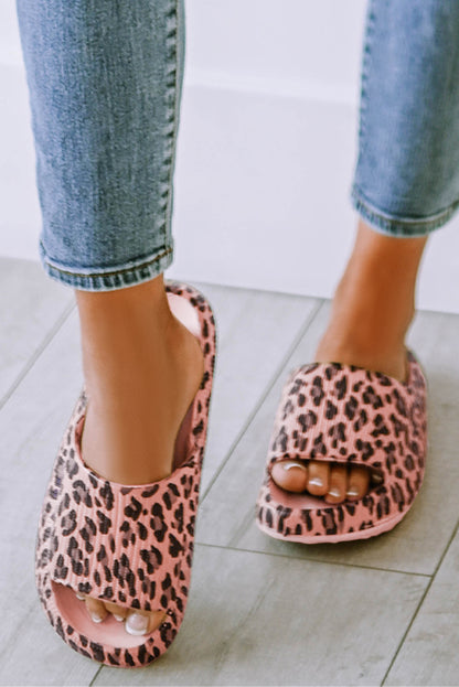 Pink Leopard Cloud Slides Thick Sole Flat Slides Shoes