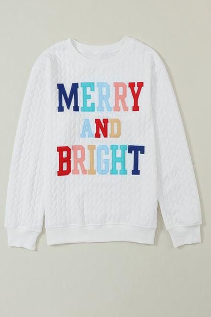 White Lucky Letter Patch Quilted Sweatshirt