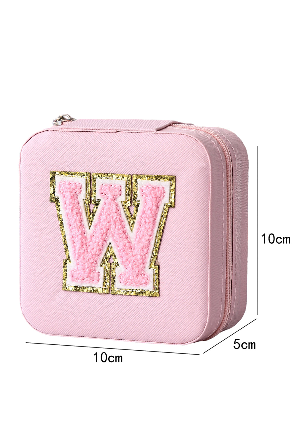 Pink Glitter Chenille Letter W Jewelry Box with Mirror