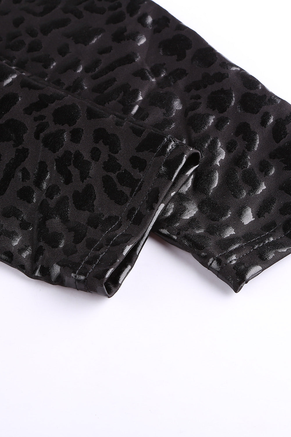 Black Shiny Leopard Casual Textured Leggings