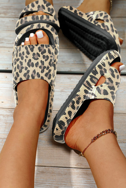 Pink Leopard Cloud Slides Thick Sole Flat Slides Shoes